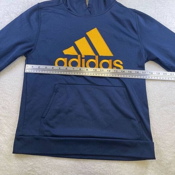 Large Kids Adidas Pullover Hoodie Navy Blue with Gold Stitched Lettering and Log - Picture 6 of 12